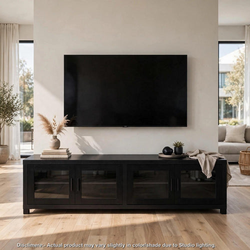Sac TV Media Stand | Modern Black Finish | 4 Glass Doors | 79"