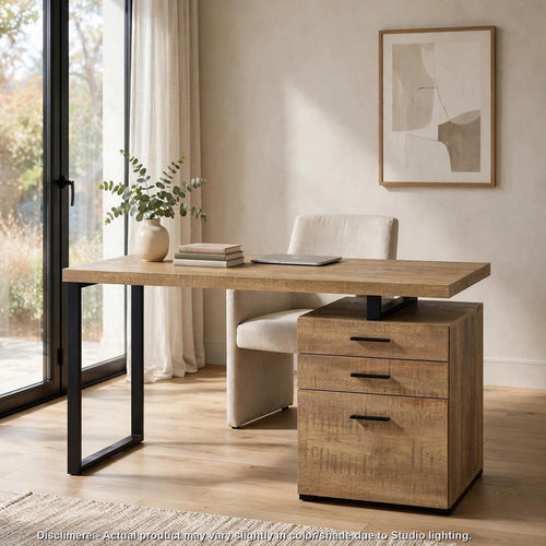 Bena 47" Office Computer Desk | 3 Drawers | Mango Brown | Black Metal