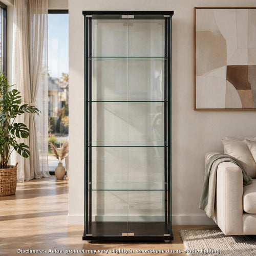 Lisa Curio Cabinet | Glass Doors | 4 Shelves | Black Frame Finish | 64"