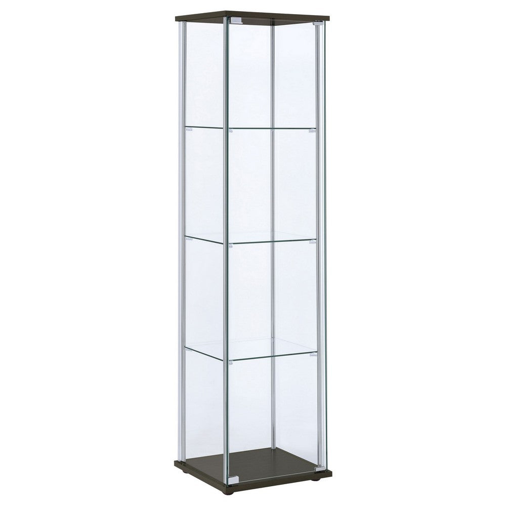 Byra Curio Cabinet | Cappuccino Brown | Chrome | 3 Glass Shelves | 64"