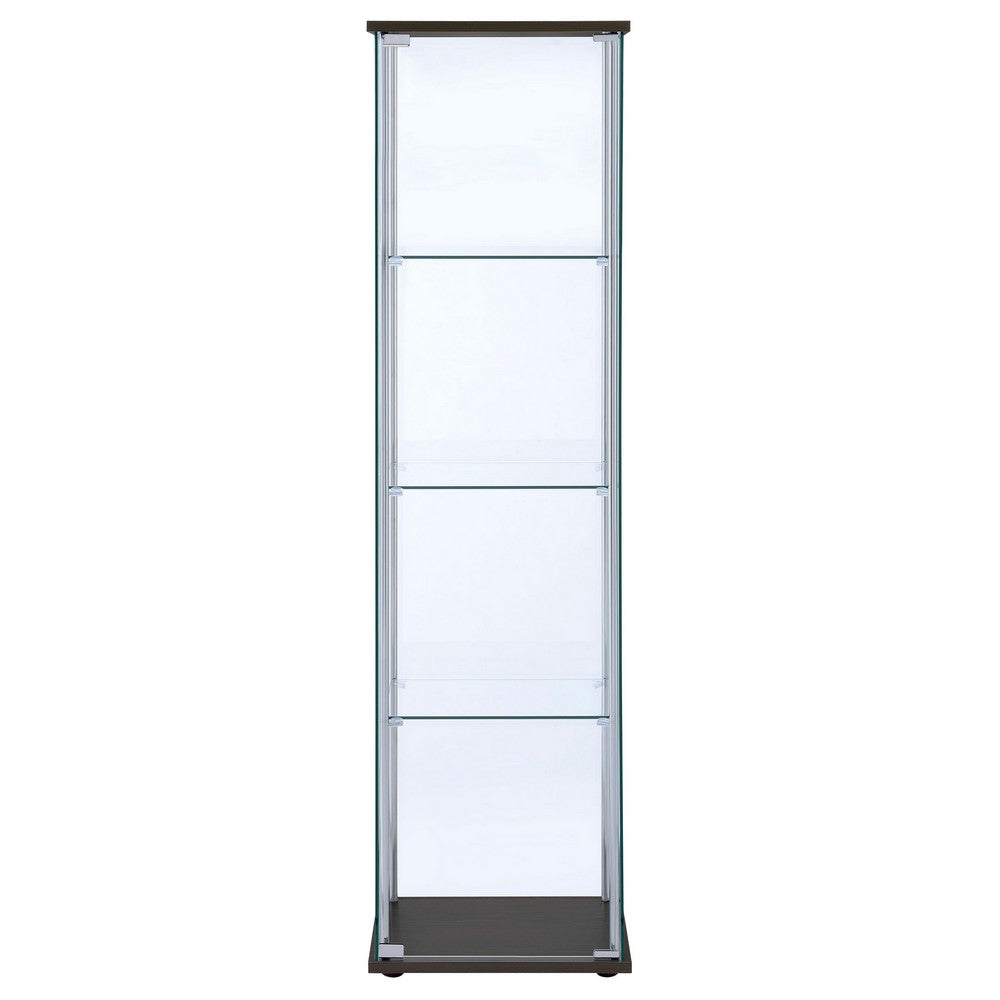 Byra Curio Cabinet | Cappuccino Brown | Chrome | 3 Glass Shelves | 64"