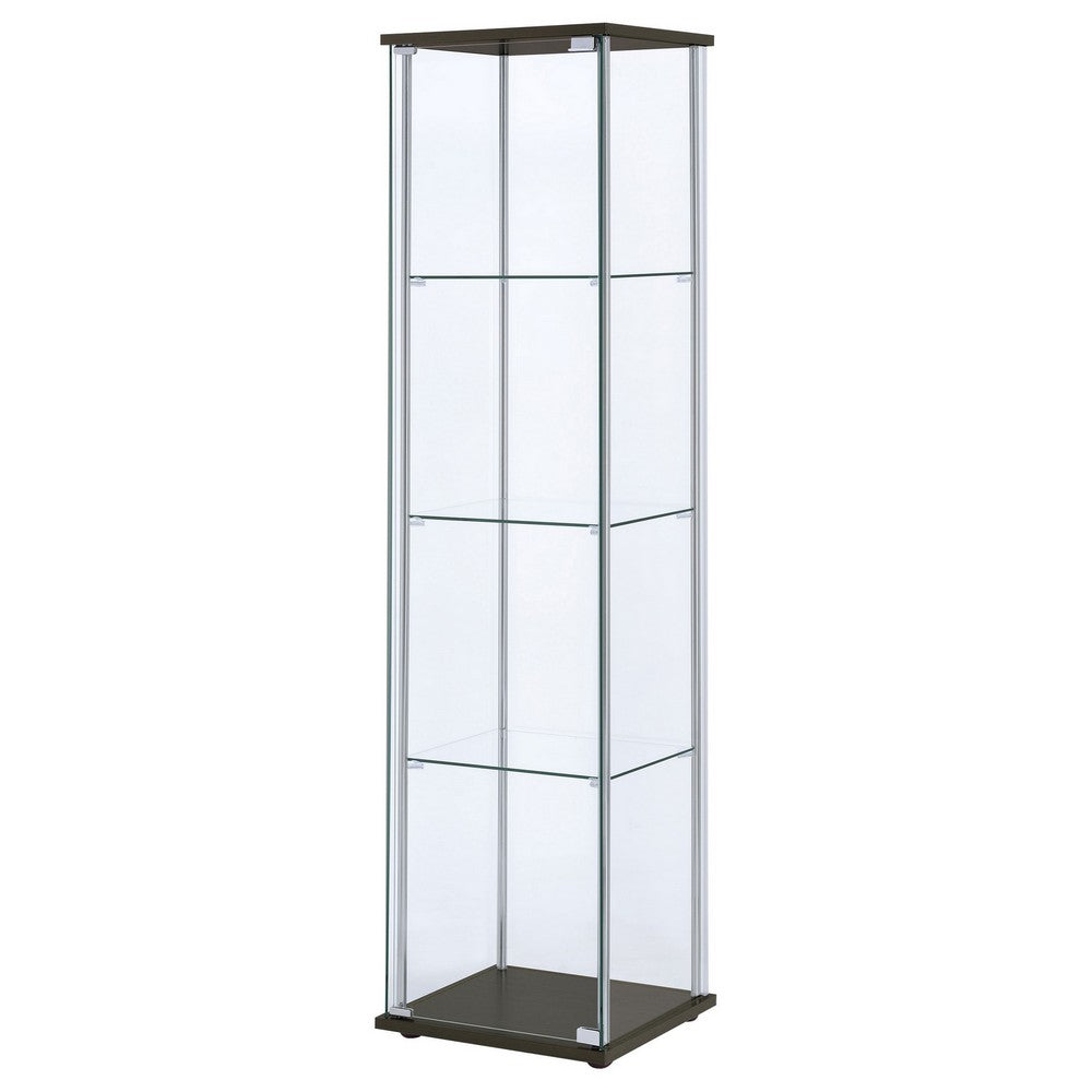 Byra Curio Cabinet | Cappuccino Brown | Chrome | 3 Glass Shelves | 64"