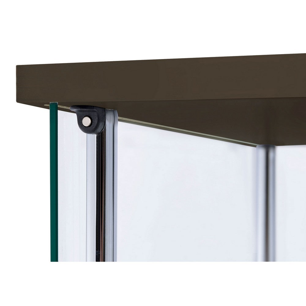 Byra Curio Cabinet | Cappuccino Brown | Chrome | 3 Glass Shelves | 64"