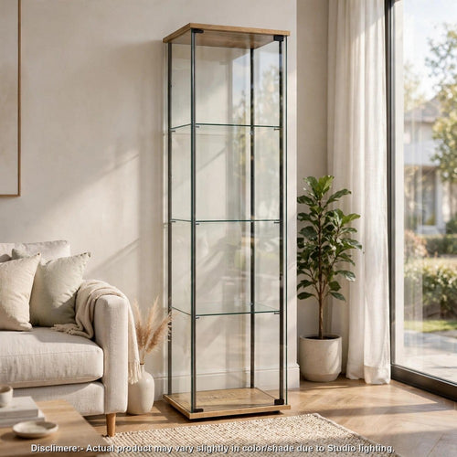 Byra Curio Cabinet | Mango Brown | Chrome | 3 Glass Shelves | 64"