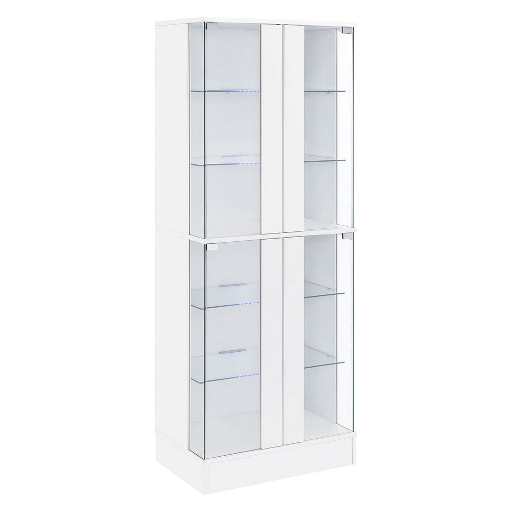 Cina LED Curio Cabinet | White High Gloss |  4 Doors | 6 Shelves | 64"