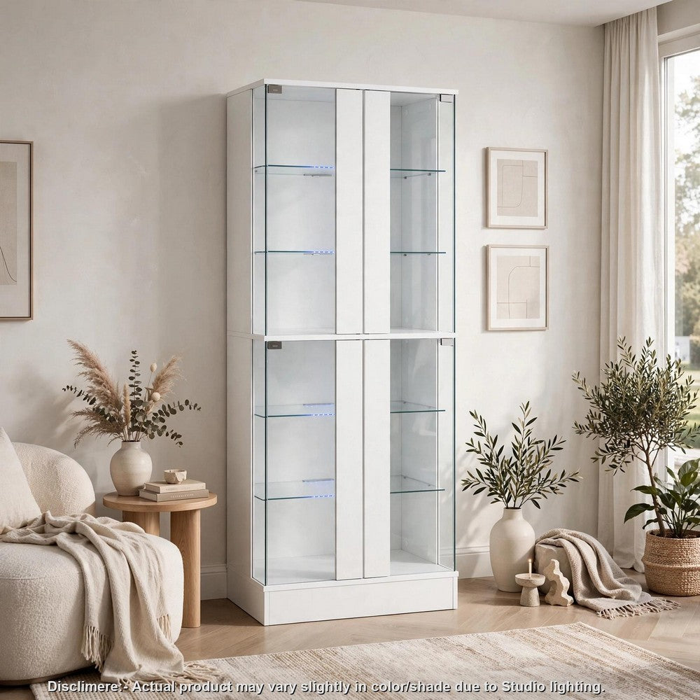 Cina LED Curio Cabinet | White High Gloss |  4 Doors | 6 Shelves | 64"