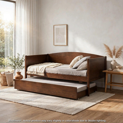 Bema Twin Daybed with Trundle | Medium Walnut Brown | Camelback Silhouette