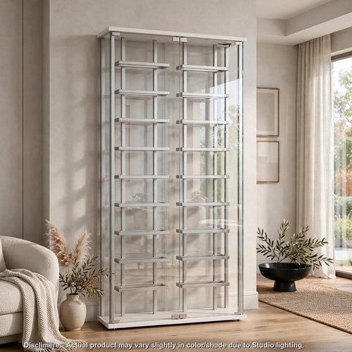 Monty Wine Storage Cabinet with LED | Tempered Glass | Silver Metal 64"