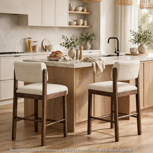 Khloe Counter-Height Chairs | Set of 2 | Cream Polyester | Walnut Wood