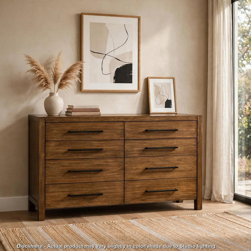 Adan 61" Wide Dresser with 8 Drawers | Brown Rubberwood-Paulownia