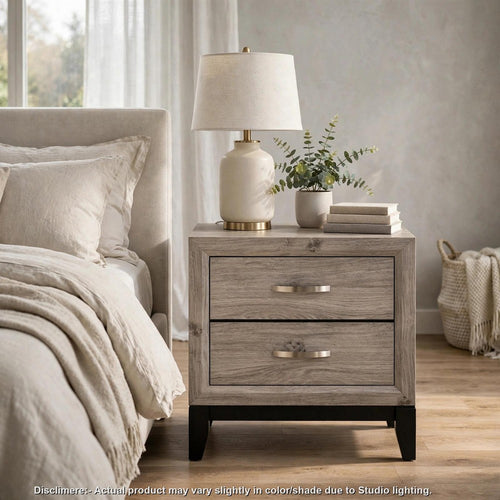 Kapa Nightstand Bedside Table with 2-Drawers | Light Taupe Wood