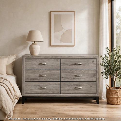 Kapa Wide Dresser | 6 Drawers | Nickel Hardware | Taupe- Black Wood