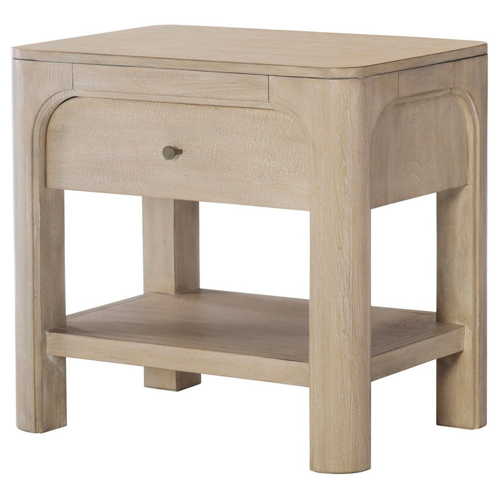 Pira Nightstand with 1 Drawer and Lower Shelf | Weathered Mango Wood