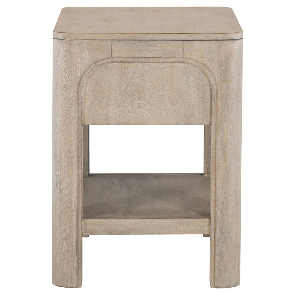 Pira Nightstand with 1 Drawer and Lower Shelf | Weathered Mango Wood