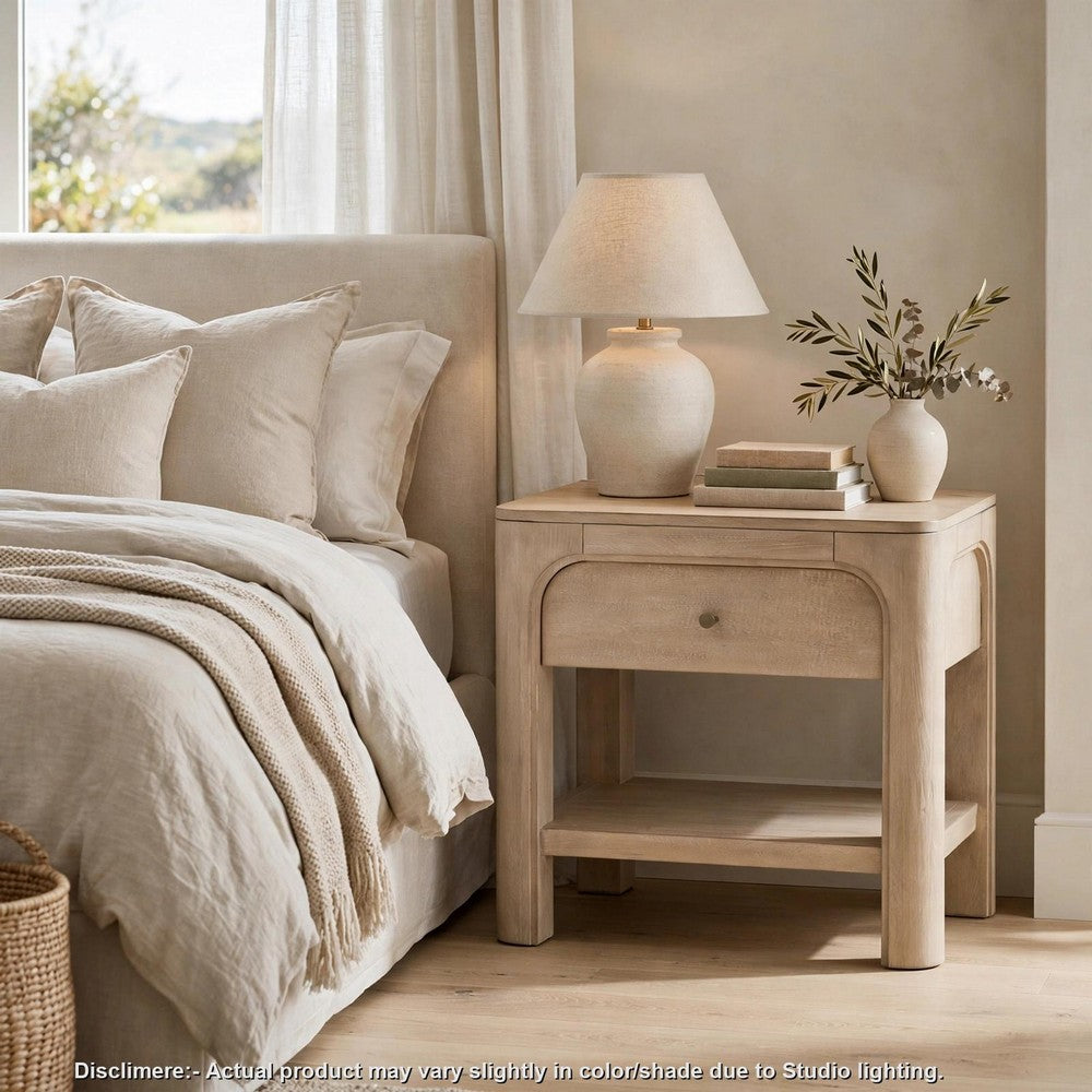 Pira Nightstand with 1 Drawer and Lower Shelf | Weathered Mango Wood