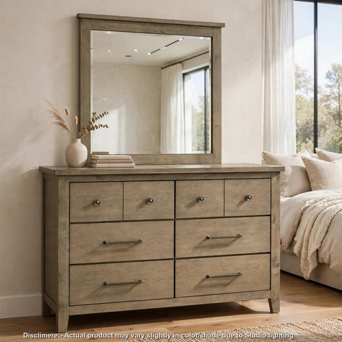 Hazel 2pc Wide Dresser and Mirror Set | 6 Drawers | Vineyard Oak Brown