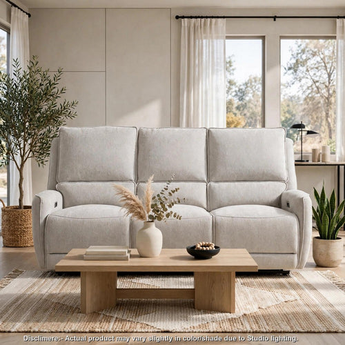 Mery Power Recliner Sofa | Anti-Pinch Mechanism | Soft Dove Gray Chenille
