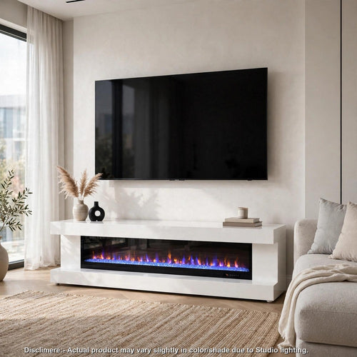 Orry TV Stand Fireplace Console | Bluetooth Speaker | White Gloss 71"