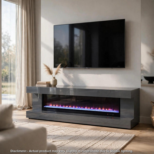 Orry TV Stand Fireplace Console | Bluetooth Speaker | Gray Gloss 71"
