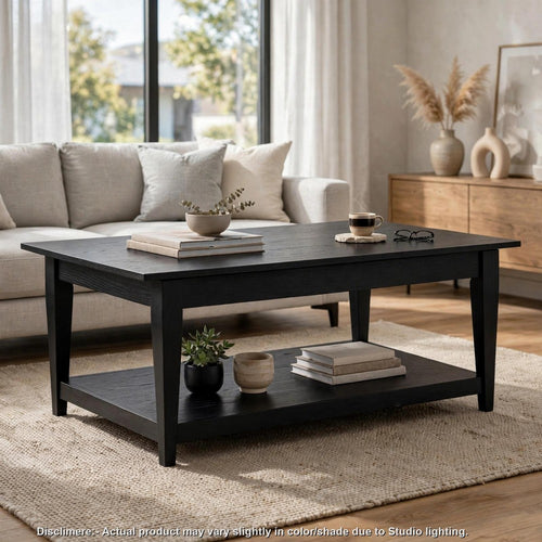 Kipa Lift-Top Coffee Table | Hidden Storage | Open Shelf | Black 20-28"