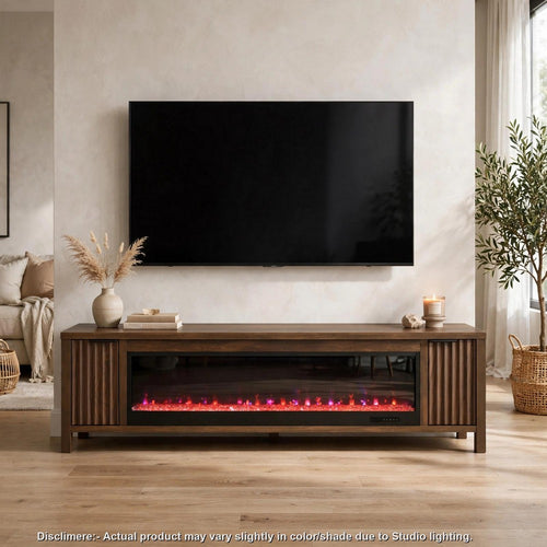 Carrie TV Stand Fireplace Media Console | 2 Doors | Dark Pine Brown 79"