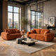 Beno 2pc Sofa and Loveseat Set | 4 Accent Pillows | Burnt Orange Chenille