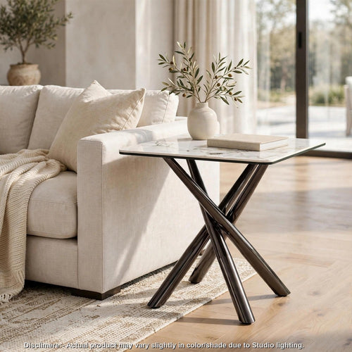 Vello Side End Table | Square Sintered Stone Top | Black Nickel Base 24"