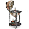 Sera 36" Globe Bar Cart with Lift-Open Lid |  Bottle and Glass Holder |  Ivory and Brown Map |  Matte Raven Black