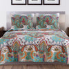 3 Piece King Size Cotton Quilt Set with Paisley Print, Teal Blue By Casagear Home