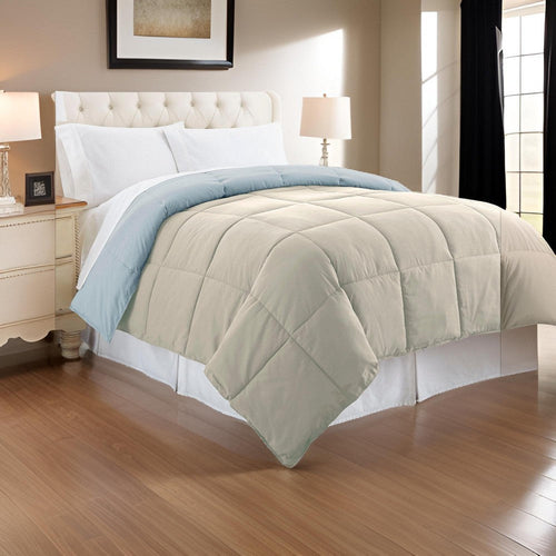 Genoa Comforter | Queen Size | Reversible Box Quilted | Gray Blue