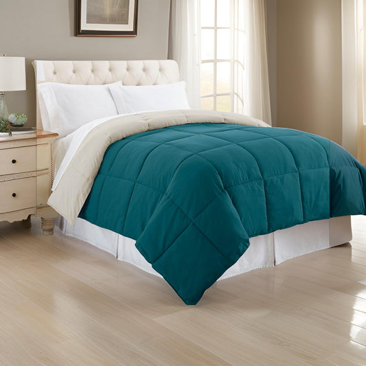 Genoa King Size Box Quilted Reversible Comforter By Casagear Home, Blue and Gray