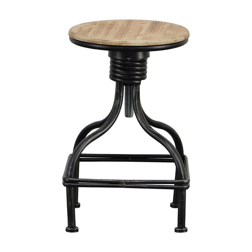 Vintage Metal Frame Swivel Counter Bar Stool with Round Seat Brown and Black By Casagear Home BM49341