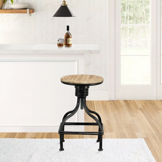Vintage Metal Frame Swivel Counter Bar Stool with Round Seat, Brown and Black By Casagear Home