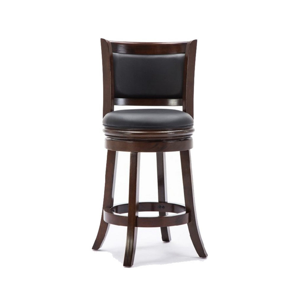 Swivel Counter Stool | Round Wood Frame | Dark Brown | Padded Seat Back