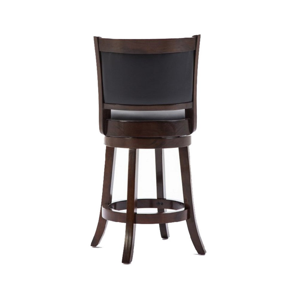 Swivel Counter Stool | Round Wood Frame | Dark Brown | Padded Seat Back