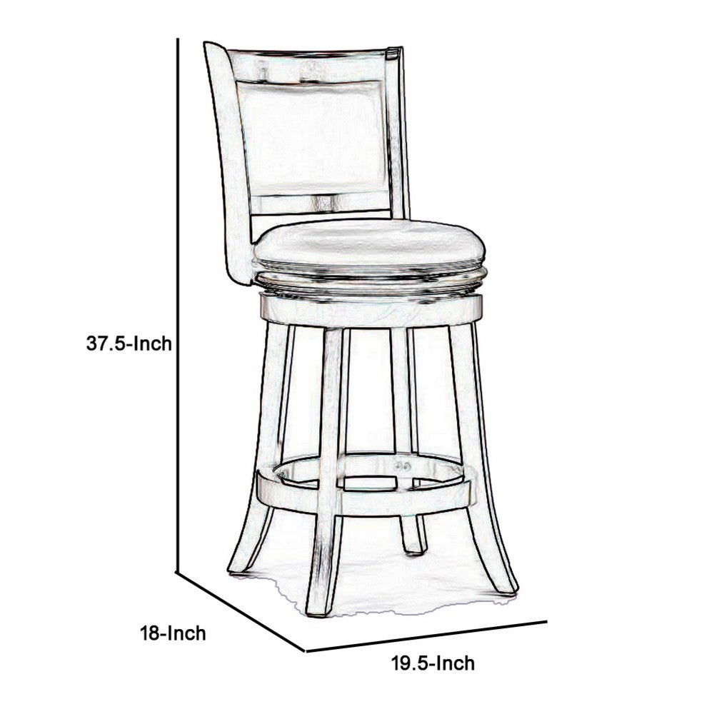 Swivel Counter Stool | Round Wood Frame | Dark Brown | Padded Seat Back