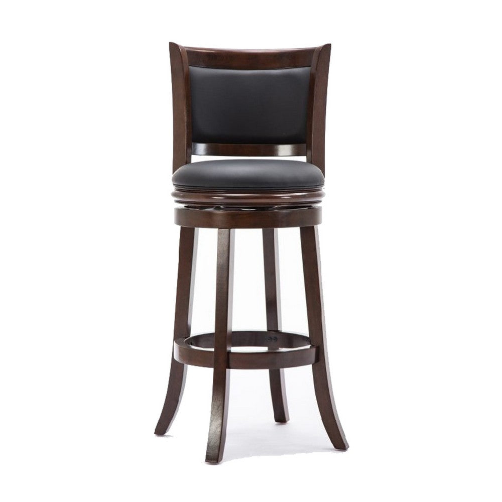 Swivel Barstool | Round Wood Frame | Dark Brown | Padded Seat Back