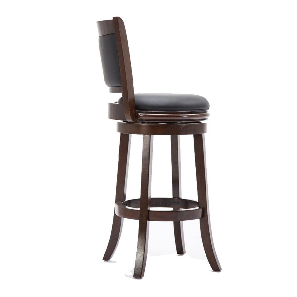 Swivel Barstool | Round Wood Frame | Dark Brown | Padded Seat Back