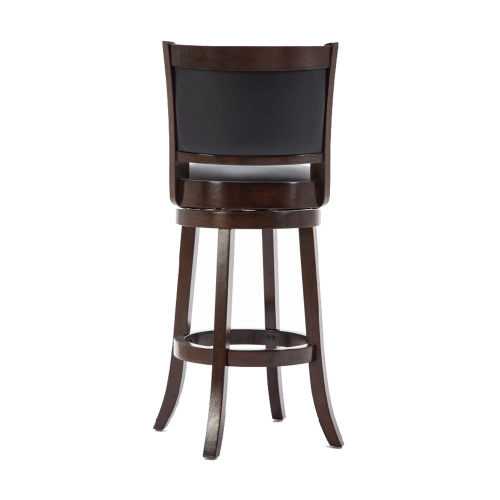 Round Wooden Swivel Barstool with Padded Seat and Back Dark Brown by Casagear Home BM61367