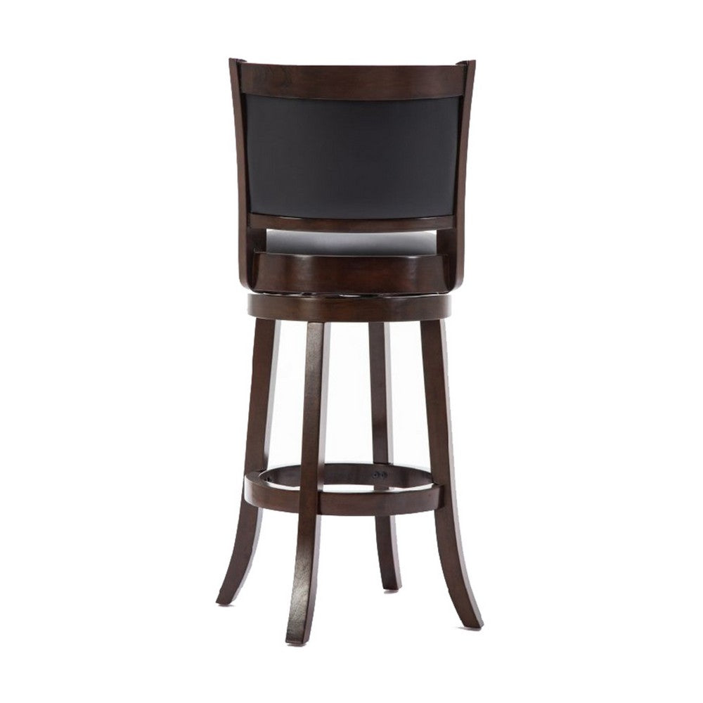 Swivel Barstool | Round Wood Frame | Dark Brown | Padded Seat Back