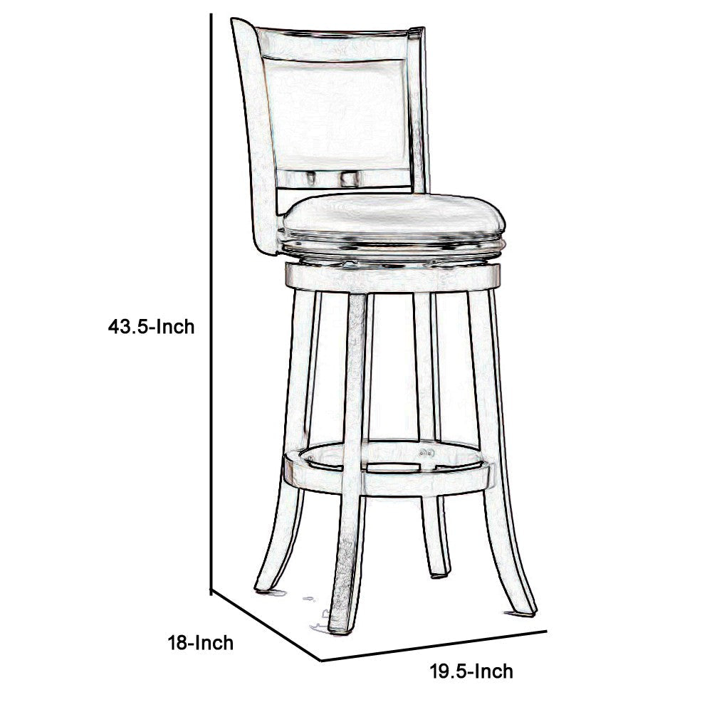 Swivel Barstool | Round Wood Frame | Dark Brown | Padded Seat Back