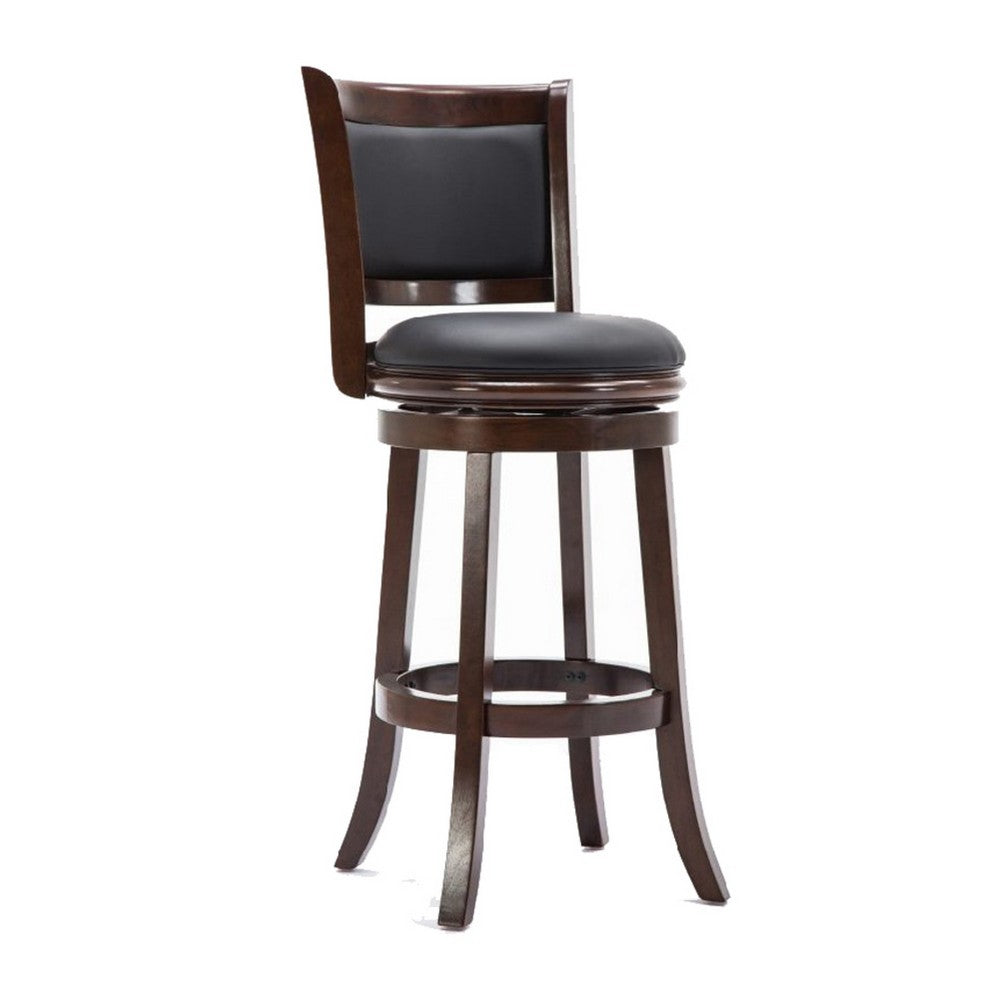 Swivel Barstool | Round Wood Frame | Dark Brown | Padded Seat Back
