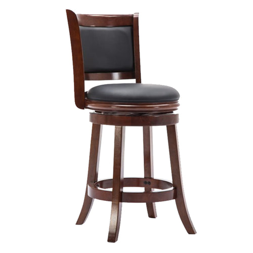 Round Wooden Swivel Counter Stool with Padded Seat and Back, Cherry Brown
