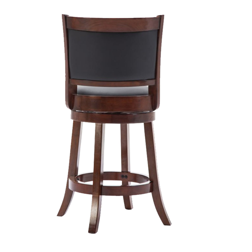 Round Wooden Swivel Barstool with Padded Seat and Back Cherry Brown By The Urban Port BM61369