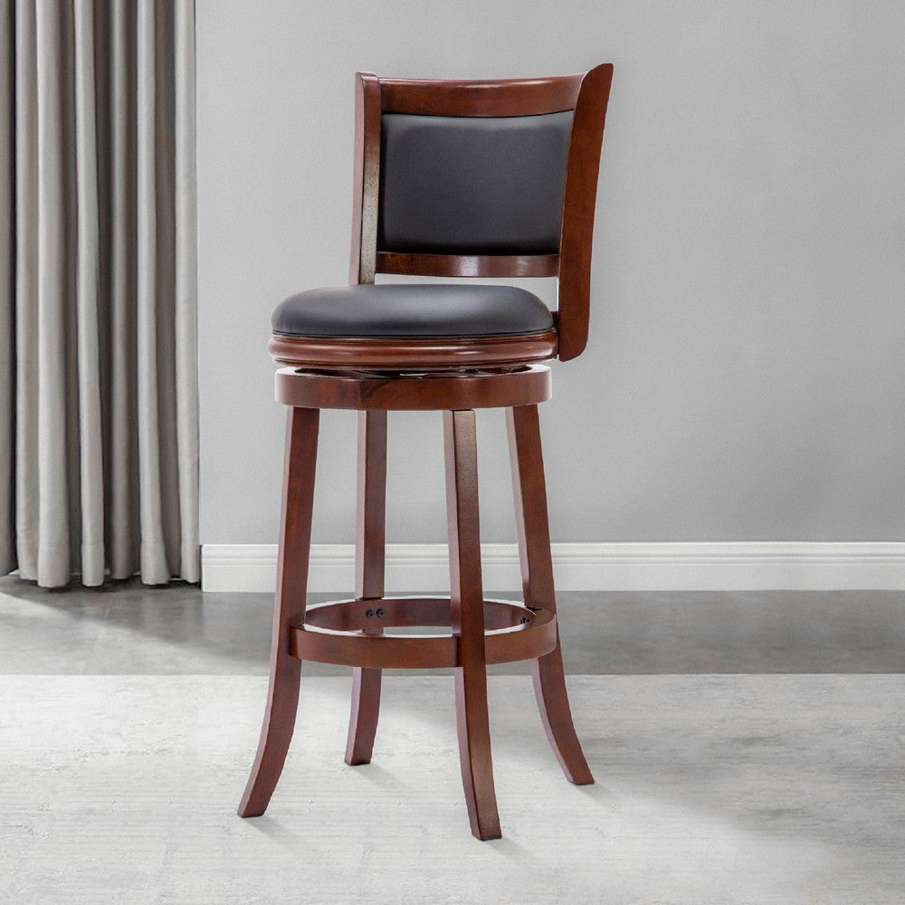 Round Wooden Swivel Barstool with Padded Seat and Back Cherry Brown By The Urban Port BM61369