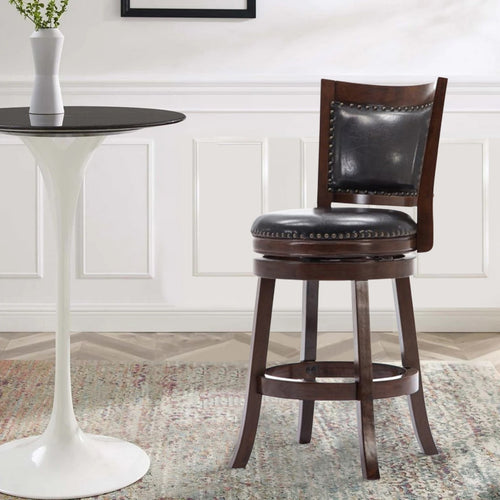 Counter Stool | Nailhead Trim | Brown Black | Faux Leather | Flared Legs