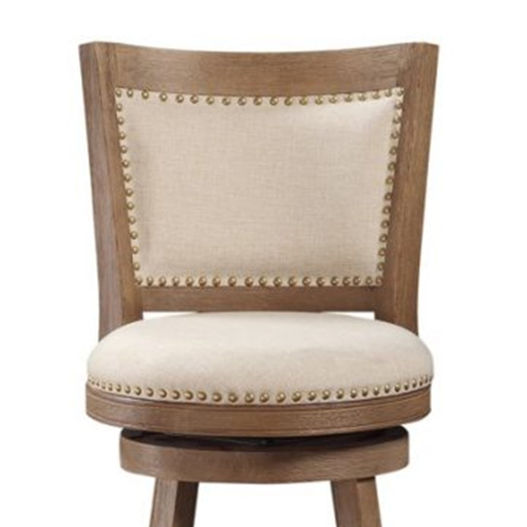 Nailhead Trim Round Barstool with Padded seat and Back Brown and Beige By Casagear Home BM61379