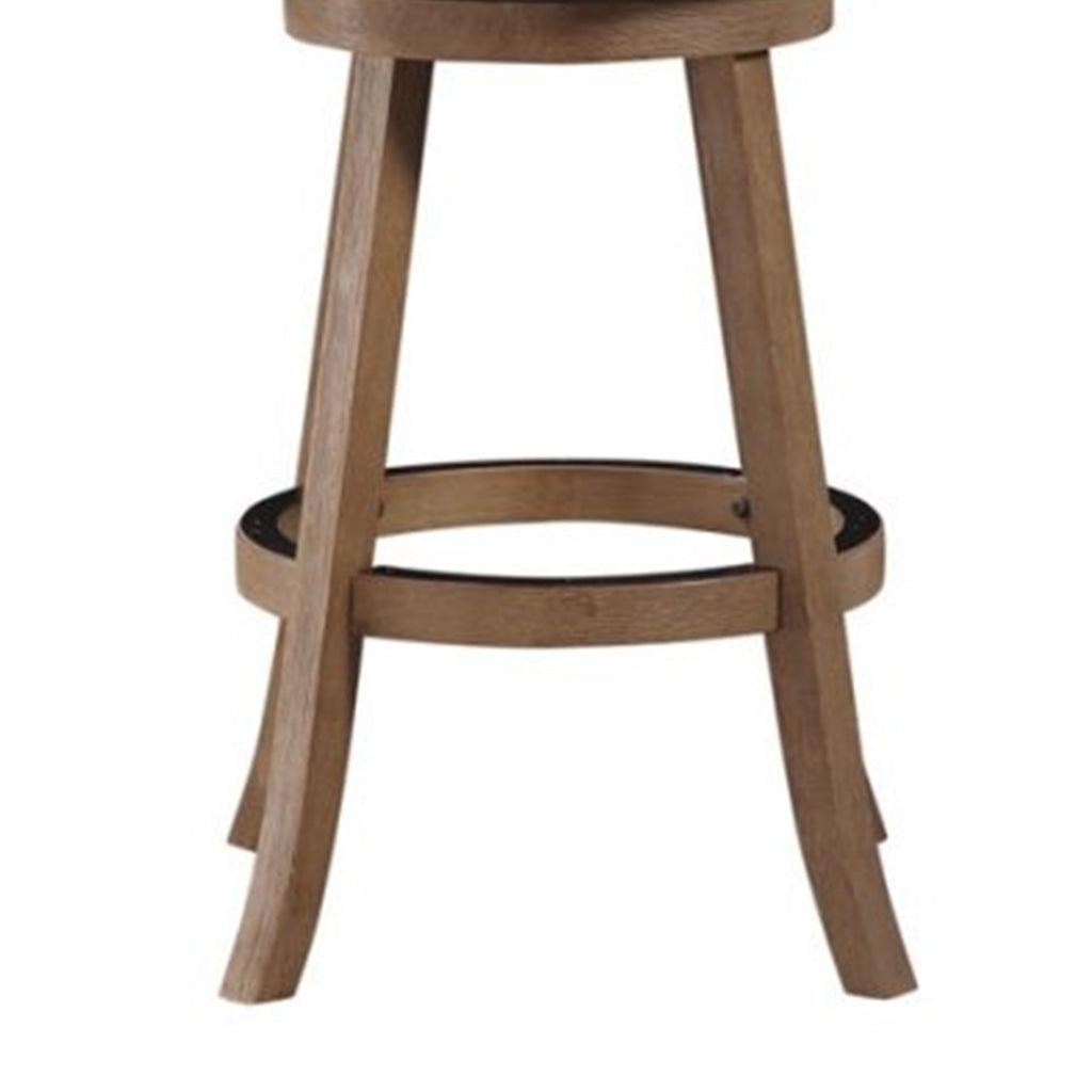 Nailhead Trim Round Barstool with Padded seat and Back Brown and Beige By Casagear Home BM61379