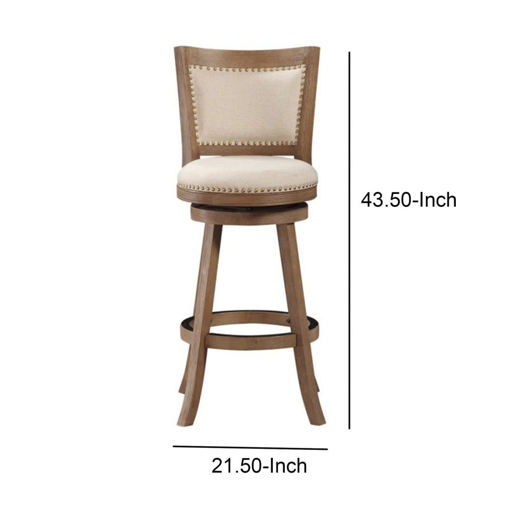 Nailhead Trim Round Barstool with Padded seat and Back Brown and Beige By Casagear Home BM61379