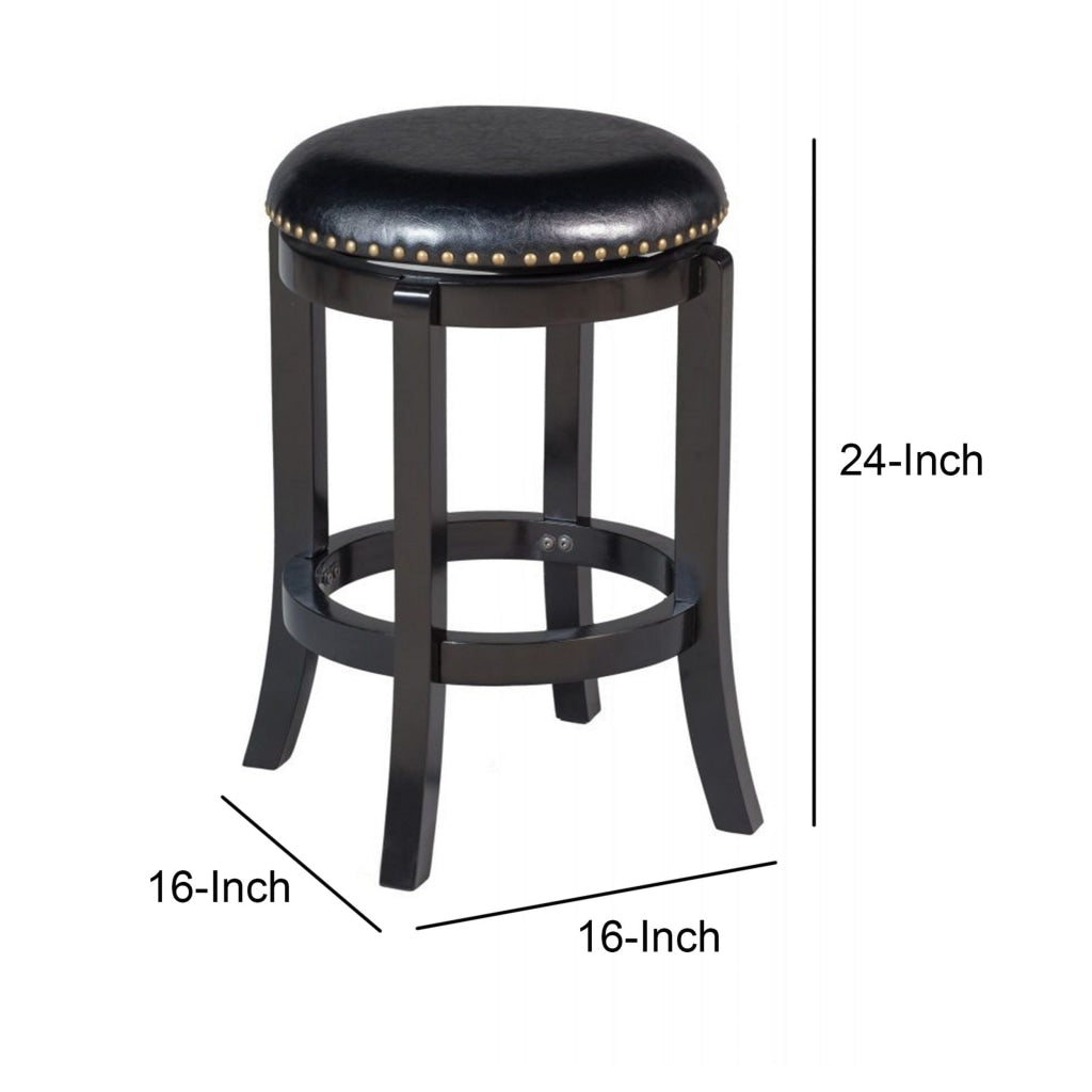 Nailhead Trim Round Leatherette Swivel Counter Stool with Flared Leg Black By Casagear Home BM61400